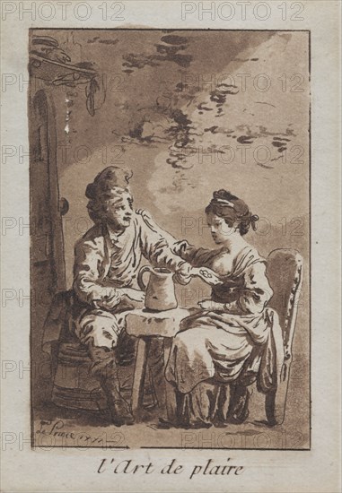 The Art of Pleasing, 1771. Jean Baptiste Le Prince (French, 1734-1781). Etching and aquatint printed in brown; sheet: 10.4 x 7.2 cm (4 1/8 x 2 13/16 in.)
