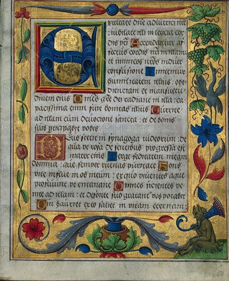 Leaf from a Psalter and Prayerbook: Ornamental Border with Pea Vines and a Girl Kneading Bread (recto) and Ornamental Boarder with Carnations, a Thistle, and a Cook Ladling Soup (verso) (1 of 3 Excised Leaves), c. 1524. Germany, Hildesheim(?), 16th century. Ink, tempera and liquid gold on vellum; each leaf: 16.6 x 13.5 cm (6 9/16 x 5 5/16 in.)
