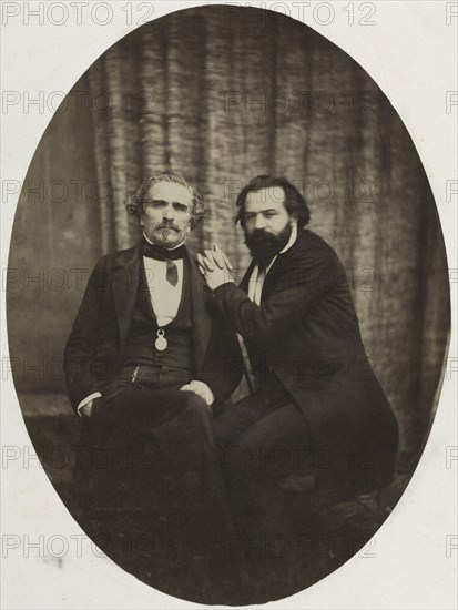 Portrait of the Actor Pierre Bocage and Friend, c. 1860. Eugène Colliau (French). Albumen print from wet collodion negative; image: 24.1 x 17.8 cm (9 1/2 x 7 in.); mounted: 45.1 x 30.1 cm (17 3/4 x 11 7/8 in.); matted: 50.8 x 40.6 cm (20 x 16 in.)