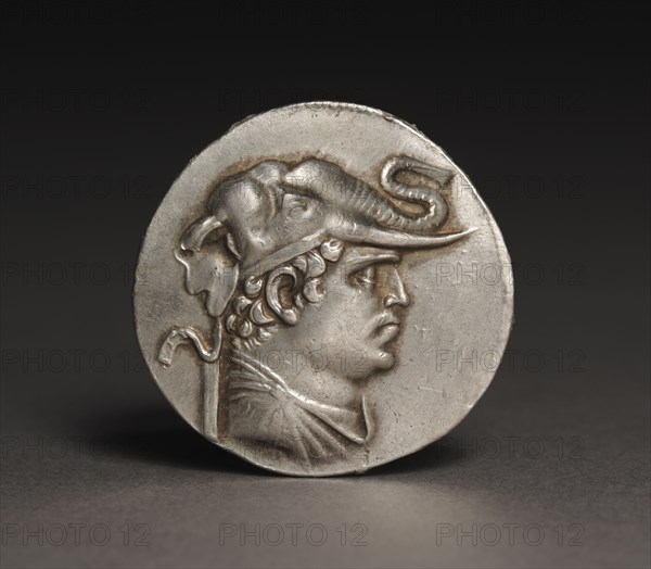 Coin of Demetrios, I, 200-190 BC. Afghanistan, Bactria, Bactrian period (3rd-2nd century BC), Demetrios I. Silver; diameter: 3.3 cm (1 5/16 in.).