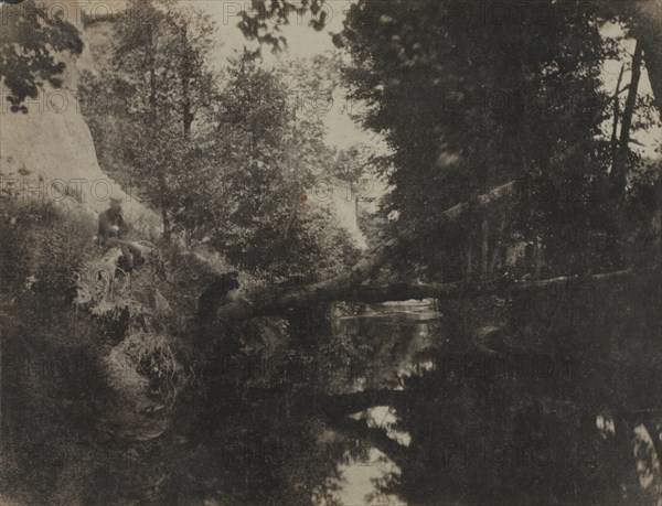 Landscape with Seated Figure on Stream Bank, c. 1856. Frank Chauvassaignes (French). Salted paper print from waxed paper negative; image: 16.5 x 21.5 cm (6 1/2 x 8 7/16 in.); mounted: 25.1 x 32.5 cm (9 7/8 x 12 13/16 in.); matted: 40.6 x 50.8 cm (16 x 20 in.)
