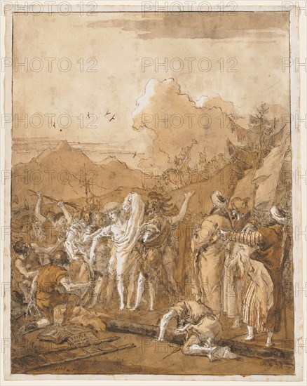 The Disrobing of Christ, c. 1785-1790. Giovanni Domenico Tiepolo (Italian, 1727-1804). Pen and brown and black ink, brush and black, brown, and red-brown wash, over black chalk, framing lines in brown ink; sheet: 47.9 x 38.2 cm (18 7/8 x 15 1/16 in.); image: 46.1 x 36.2 cm (18 1/8 x 14 1/4 in.)