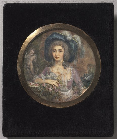 Portrait of Mademoiselle Colombi, 1788. Jacques Delusee (French, 1757-1833). Watercolor on ivory in a gold bezel mount; framed: 13.2 x 11 cm (5 3/16 x 4 5/16 in.); diameter: 7 cm (2 3/4 in.).