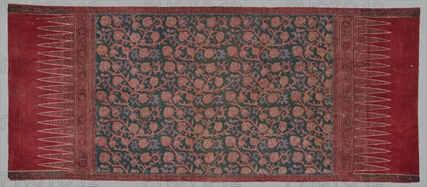Hip Wrapper (tapis), 1800-1850. India, Coromandel Coast, 1st half 19th Century. Cotton; plain weave; block printed, drawn resist, painted mordants, dyed; overall: 250.2 x 107.3 cm (98 1/2 x 42 1/4 in.)