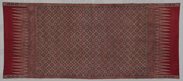 Hip Wrapper (tapis), 1800-1850. India, Coromandel Coast, 1st half 19th Century. Cotton; plain weave; block printed, drawn resist, painted mordants, dyed; overall: 250.2 x 108.6 cm (98 1/2 x 42 3/4 in.)