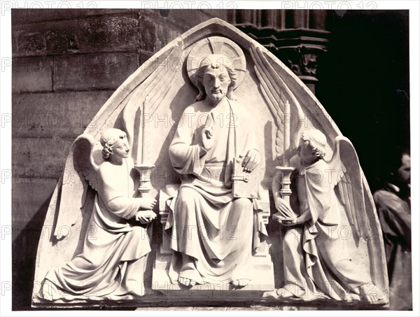 Tympanum, Strasbourg Cathedral, c. 1863. Charles Marville (French, 1816-1879). Albumen print from wet collodion negative; image: 27.2 x 35.7 cm (10 11/16 x 14 1/16 in.); mounted: 43.4 x 62.1 cm (17 1/16 x 24 7/16 in.); matted: 55.9 x 66 cm (22 x 26 in.)