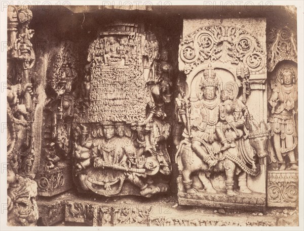 Hoysalesvara Temple Sculpture, Halebid, 1856-1857. Richard Banner Oakeley (British). Albumenized salt print from waxed paper negative; image: 27.2 x 29.2 cm (10 11/16 x 11 1/2 in.); mounted: 35.3 x 44.4 cm (13 7/8 x 17 1/2 in.); matted: 50.8 x 61 cm (20 x 24 in.)