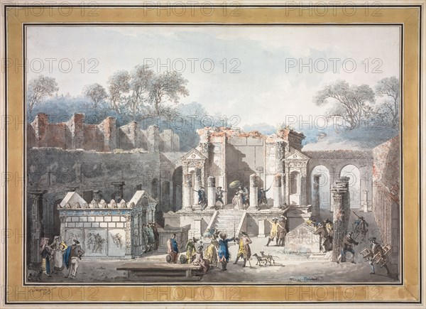 The Temple of Isis at Pompeii, 1788. Francesco Piranesi (Italian, 1758-1810), Louis Jean Desprez (French, 1743-1804). Etching, hand-colored with watercolor; sheet: 47.7 x 69.6 cm (18 3/4 x 27 3/8 in.); secondary support: 59.2 x 81.3 cm (23 5/16 x 32 in.)
