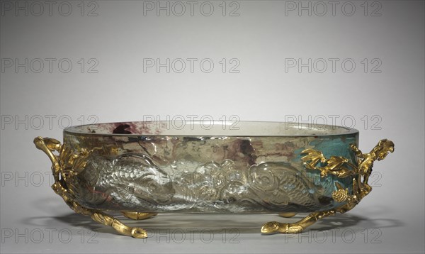 Centerpiece, c. 1880. Eugène Rousseau (French, 1827-1891), firm of Appert Frères (French), firm of Escalier de Cristal (French). Glass with gilt metal mounts; overall: 13.3 x 48 x 28.2 cm (5 1/4 x 18 7/8 x 11 1/8 in.).