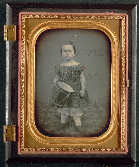 Child with Drum, 1850s. Unidentified Photographer. Daguerreotype, quarter-plate; image: 8.3 x 7 cm (3 1/4 x 2 3/4 in.); case: 12.7 x 10.5 cm (5 x 4 1/8 in.); matted: 61 x 50.8 cm (24 x 20 in.)