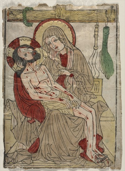 Pietà, c. 1460. Southern Germany, Swabia, 15th century. Woodcut, hand colored with watercolor; sheet: 38.7 x 28.8 cm (15 1/4 x 11 5/16 in.)