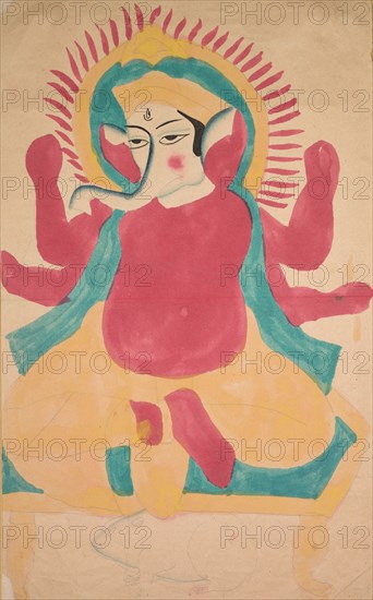 Ganesha, 1800s. India, Calcutta, Kalighat painting, 19th century. Watercolor, black ink, with graphite underdrawing