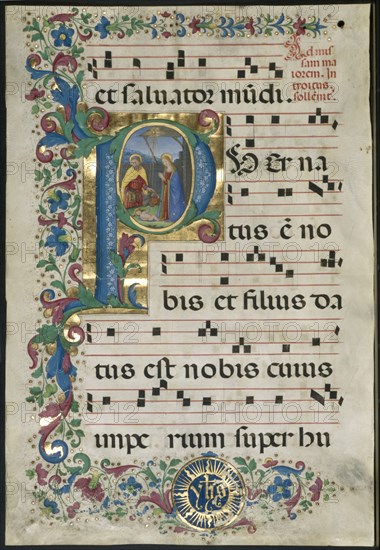 Leaf from a Gradual: Initial P with the Nativity, c. 1500. And workshop Attavante degli Attavanti (Italian, c. 1452-c. 1525). Ink, tempera and gold on vellum; each leaf: 59.8 x 4.1 cm (23 9/16 x 1 5/8 in.).