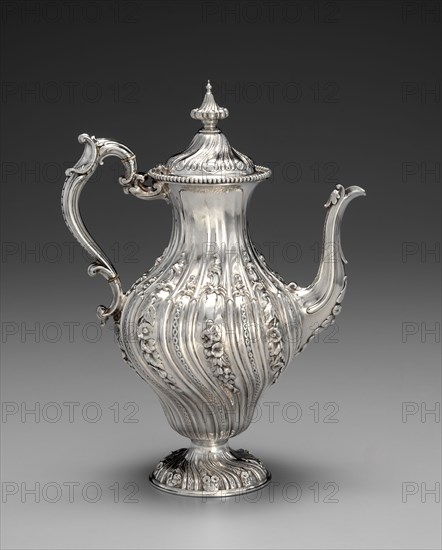 Neo-Rococo Coffee Pot, c. 1850. Elkington & Co. (British). Silver and ivory; overall: 32 x 23.8 x 15.4 cm (12 5/8 x 9 3/8 x 6 1/16 in.).