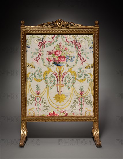 Fire Screen (Écran de Cheminée), c. 1780. Georges Jacob (French, 1739-1814). Gilt wood, upholstery; overall: 109.5 x 69.8 x 40.5 cm (43 1/8 x 27 1/2 x 15 15/16 in.).