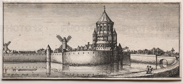 Moated Town Gate, 1676. Wenceslaus Hollar (Bohemian, 1607-1677). Etching; sheet: 5.8 x 13.5 cm (2 5/16 x 5 5/16 in.)