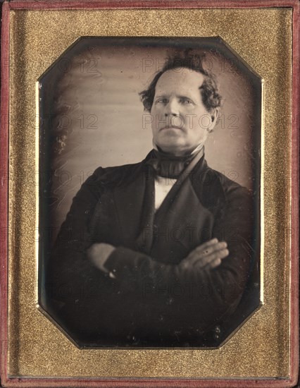 Portrait of Man Leaning Away from Camera, late 1840s. Unidentified Photographer. Daguerreotype, quarter plate; image: 10.8 x 8.3 cm (4 1/4 x 3 1/4 in.); case: 11.8 x 9.3 cm (4 5/8 x 3 11/16 in.); matted: 61 x 48.3 cm (24 x 19 in.)