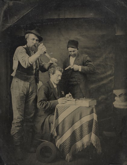 The Hold-Up, 1880s. Unidentified Photographer. Tintype, whole plate; overall: 21.6 x 16.5 cm (8 1/2 x 6 1/2 in.); matted: 50.8 x 40.6 cm (20 x 16 in.)
