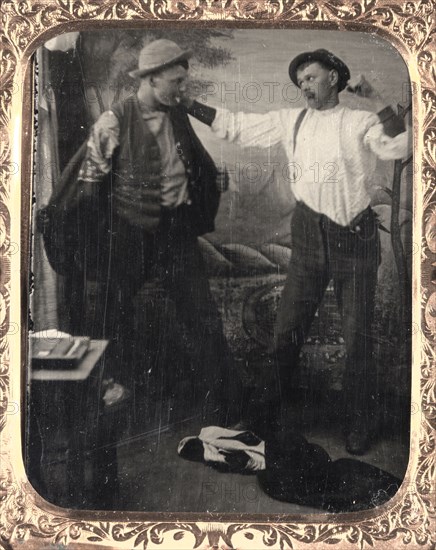 Two Men Staging a Fight in a Studio, c. 1860. Unidentified Photographer. Tintype, sixth-plate in full case; case: 6.7 x 8 cm (2 5/8 x 3 1/8 in.); matted: 61 x 48.3 cm (24 x 19 in.)