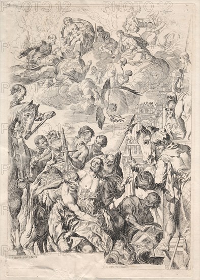 St. George Preparing for His Martyrdom, 1600s. Pierre Brébiette (French, c. 1598-c. 1650), after Paolo Veronese (Italian, 1528-1588). Engraving and etching; sheet: 49 x 30 cm (19 5/16 x 11 13/16 in.); platemark: 34.1 x 23.5 cm (13 7/16 x 9 1/4 in.).