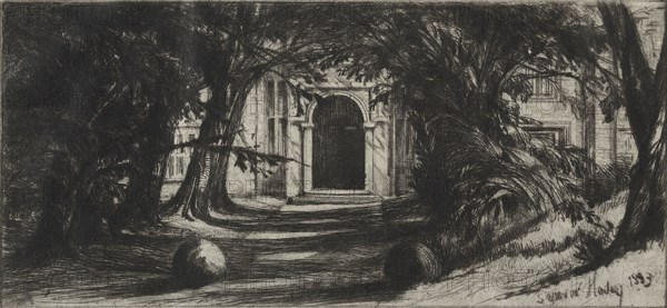 Mytton Hall, 1859. Francis Seymour Haden (British, 1818-1910). Drypoint; sheet: 19 x 32.9 cm (7 1/2 x 12 15/16 in.); platemark: 11.9 x 25.7 cm (4 11/16 x 10 1/8 in.).