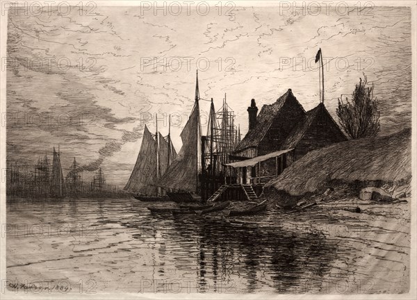 Evening, New York Harbor, 1884. Henry Farrer (American, 1843-1903). Etching; sheet: 35.8 x 49 cm (14 1/8 x 19 5/16 in.); platemark: 24.7 x 34.7 cm (9 3/4 x 13 11/16 in.).