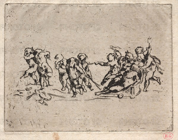 Bacchanal with Children and Chariot. Jean-Baptiste Carpeaux (French, 1827-1875). Etching; sheet: 16.7 x 23.1 cm (6 9/16 x 9 1/8 in.); platemark: 11.1 x 14.5 cm (4 3/8 x 5 11/16 in.)