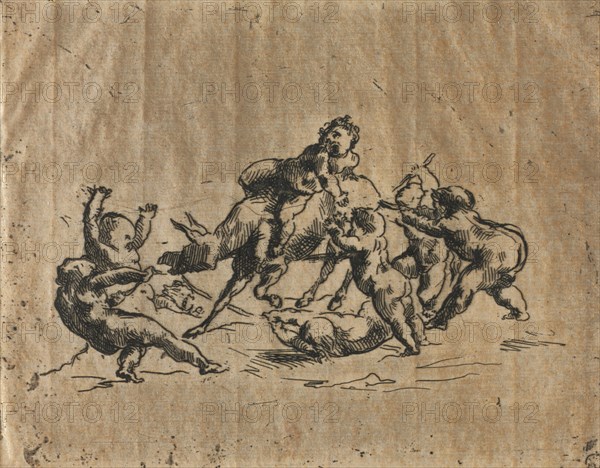 Bacchanal with Children and Donkey. Jean-Baptiste Carpeaux (French, 1827-1875). Etching; sheet: 16.7 x 23.4 cm (6 9/16 x 9 3/16 in.); platemark: 11.3 x 14.4 cm (4 7/16 x 5 11/16 in.).