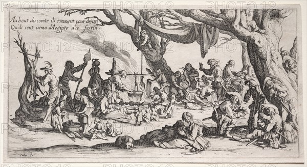 The Bohemians: The Stopping Place: The Feast of the Bohemians, c.1621-1625. Jacques Callot (French, 1592-1635). Etching and engraving; sheet: 13.1 x 24.4 cm (5 3/16 x 9 5/8 in.); platemark: 12.5 x 23.8 cm (4 15/16 x 9 3/8 in.)