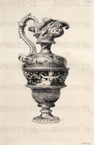 Book by Albert Jacquemart: History of the Ceramic Art: A Descriptive and Philosophical Study of the Pottery of All Ages and All Nations: China: Green Family- Vase, "Lancelle" Form, Historic Subject (Plate I), 1877. Jules Jacquemart (French, 1837-1880). Etching; sheet: 25.5 x 18 cm (10 1/16 x 7 1/16 in.); platemark: 19.5 x 13 cm (7 11/16 x 5 1/8 in.)