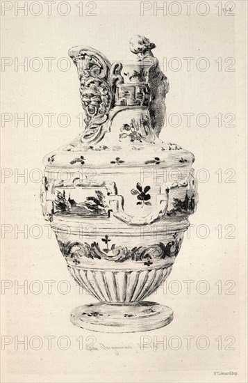 Book by Albert Jacquemart: History of the Ceramic Art: A Descriptive and Philosophical Study of the Pottery of All Ages and All Nations: Spain: Talavera de la Reyna- Faience- Ewer (Plate X), 1877. Jules Jacquemart (French, 1837-1880). Etching; sheet: 25.5 x 18 cm (10 1/16 x 7 1/16 in.); platemark: 19.1 x 13 cm (7 1/2 x 5 1/8 in.)