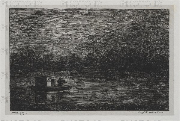 The Boat Trip:  Night Voyage or Net Fishing (second version), 1861. Charles François Daubigny (French, 1817-1878). Etching with chine collé; sheet: 31.5 x 44.7 cm (12 3/8 x 17 5/8 in.); platemark: 14.1 x 19 cm (5 9/16 x 7 1/2 in.).