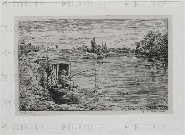 The Boat Trip:  The Cabin Boy Fishing (Line Fishing), 1861. Charles François Daubigny (French, 1817-1878). Etching with chine collé; sheet: 31.3 x 44.4 cm (12 5/16 x 17 1/2 in.); platemark: 14 x 19 cm (5 1/2 x 7 1/2 in.)