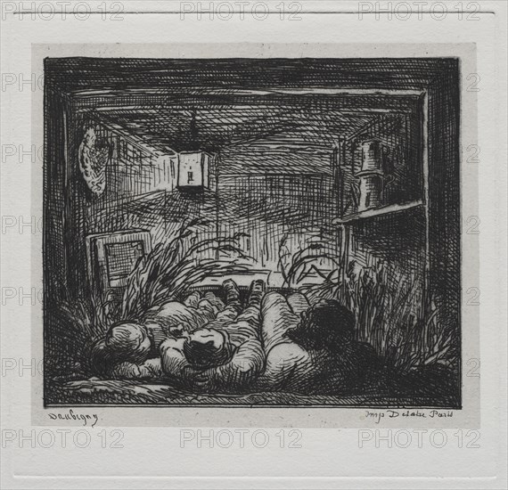 The Boat Trip:  Bedding Down Aboard the "Botin" (Night on the Boat), 1861. Charles François Daubigny (French, 1817-1878). Etching with chine collé; sheet: 31.6 x 45 cm (12 7/16 x 17 11/16 in.); platemark: 13.5 x 14 cm (5 5/16 x 5 1/2 in.)