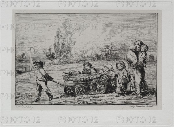The Boat Trip:  Moving into "Le Botin" (The Ship's Furnishings) or Moving to the Boat, 1861. Charles François Daubigny (French, 1817-1878). Etching with chine collé; sheet: 31.4 x 44.6 cm (12 3/8 x 17 9/16 in.); platemark: 13.9 x 19.1 cm (5 1/2 x 7 1/2 in.)