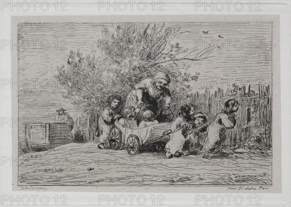 The Boat Trip: Heritage of the Cart (The Children with the Cart), 1861. Charles François Daubigny (French, 1817-1878). Etching with chine collé; sheet: 31.7 x 44.7 cm (12 1/2 x 17 5/8 in.); platemark: 12.8 x 18.3 cm (5 1/16 x 7 3/16 in.)