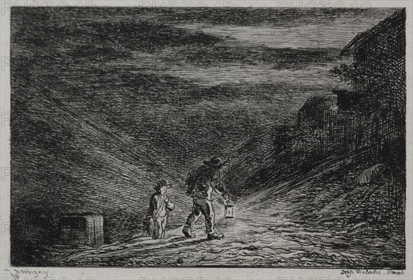 The Boat Trip:  The Search for an Inn, 1861. Charles François Daubigny (French, 1817-1878). Wove paper with chine; sheet: 31.5 x 44.2 cm (12 3/8 x 17 3/8 in.); platemark: 12.9 x 18.2 cm (5 1/16 x 7 3/16 in.).