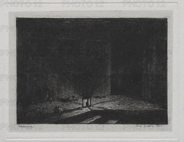 The Boat Trip:  Interior of an Inn (The Corridor of an Inn), 1861. Charles François Daubigny (French, 1817-1878). Etching with chine collé; sheet: 31.7 x 44.6 cm (12 1/2 x 17 9/16 in.); platemark: 11.7 x 15.1 cm (4 5/8 x 5 15/16 in.)