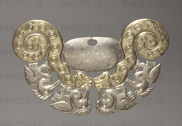 Nose Ornament with Serpents and Long-necked Birds, c. 100-300. Peru, North Coast, Moche culture (50-800), Early Intermediate Period (AD 0-700). Gold alloy and silver; overall: 7.6 x 13.9 cm (3 x 5 1/2 in.).
