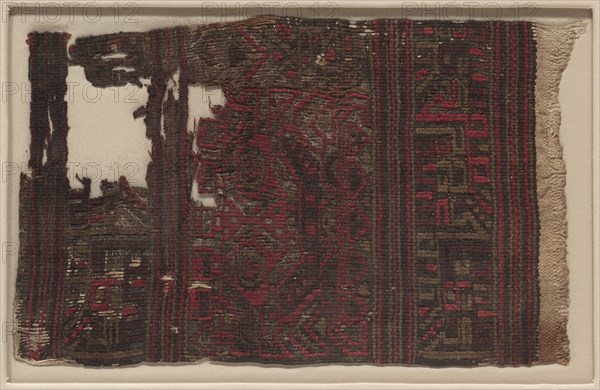 Panel from the End of a Sash, 700 BC-1. Peru, South Coast, Paracas (700 BC - AD 1), Carhua or Chucho?. Cotton; camelid fiber; tapestry and plain-weave; overall: 26 x 16.3 cm (10 1/4 x 6 7/16 in.).