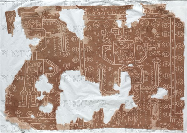 Fragment of a Mantle with Oculate Being, 200 BC-1. Peru, South Coast, Paracas (700 BC - 1 AD), Carhua?. Cotton; double-cloth; overall: 74.9 x 108 cm (29 1/2 x 42 1/2 in.).