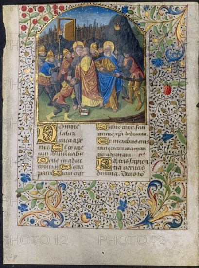 Leaf from a Book of Hours: The Betrayal of Christ, c. 1470-1485. Circle of Maître François (French). Ink, tempera and gold on vellum; leaf: 12.4 x 9.3 cm (4 7/8 x 3 11/16 in.)