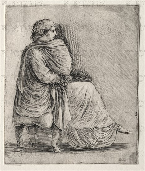 Woman Seated on a Stool, c. 1620s-1630s. Stefano Della Bella (Italian, 1610-1664). Etching; sheet: 15.6 x 13.2 cm (6 1/8 x 5 3/16 in.); platemark: 15.4 x 13 cm (6 1/16 x 5 1/8 in.).