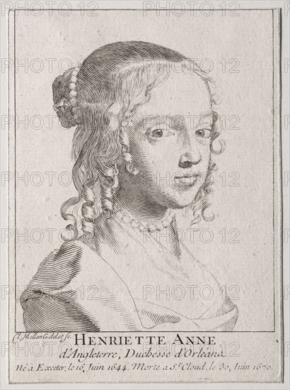Henriette-Marie d'Angleterre, duchess d'Orleans. Claude Mellan (French, 1598-1688). Engraving; sheet: 14.2 x 10.5 cm (5 9/16 x 4 1/8 in.)