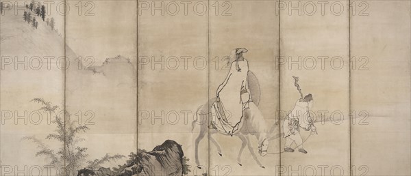 Pan Lang (Han Ro), early 1600s. Unkoku Togan (Japanese, 1547-1618). Pair of six-fold screens; ink, light color, and gold on paper; image: 155.5 x 360 cm (61 1/4 x 141 3/4 in.); overall: 172 x 374 cm (67 11/16 x 147 1/4 in.).