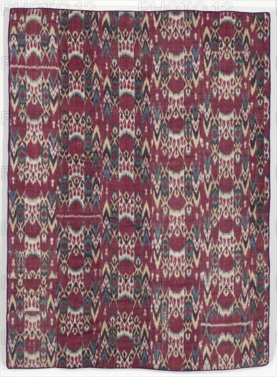 Wall hanging, 1800 - 1850. Uzbekistan, Bukhara, 1800 - 1850. Warp ikat, warp-faced plain weave; silk warp, cotton weft; 5-1/2 panels/ original lining: block printed cotton, plain weave; 3 panels; overall: 180.3 x 129.5 cm (71 x 51 in.).