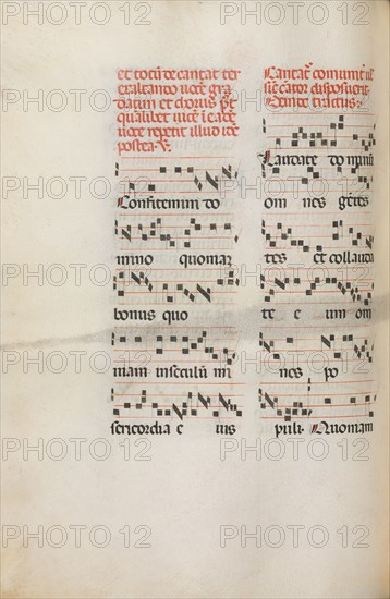 Missale: Fol. 171v: Music for "Alleluia" etc. at beginning of Easter, 1469. Bartolommeo Caporali (Italian, c. 1420-1503), assisted by Giapeco Caporali (Italian, d. 1478). Ink; overall: 35 x 25 cm (13 3/4 x 9 13/16 in.).