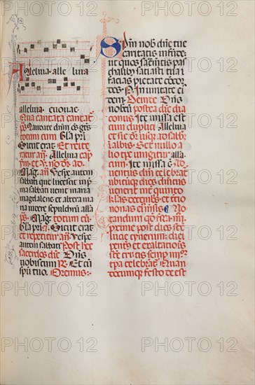 Missale: Fol. 173: Music for "Alleluia" etc. at beginning of Easter, 1469. Bartolommeo Caporali (Italian, c. 1420-1503), assisted by Giapeco Caporali (Italian, d. 1478). Ink; overall: 35 x 25 cm (13 3/4 x 9 13/16 in.).