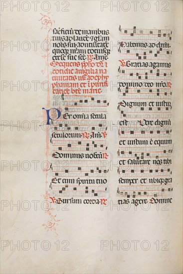 Missale: Fol. 176v: Music for various ordinary prayers, 1469. Bartolommeo Caporali (Italian, c. 1420-1503), assisted by Giapeco Caporali (Italian, d. 1478). Ink; overall: 35 x 25 cm (13 3/4 x 9 13/16 in.).