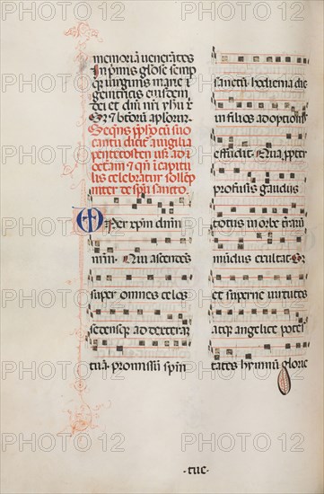 Missale: Fol. 180v: Music for various ordinary prayers, 1469. Bartolommeo Caporali (Italian, c. 1420-1503), assisted by Giapeco Caporali (Italian, d. 1478). Ink; overall: 35 x 25 cm (13 3/4 x 9 13/16 in.)